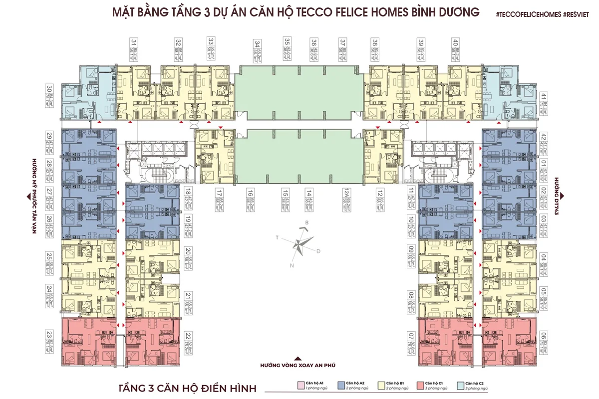 Mặt bằng tầng 3 căn hộ Tecco Felice Homes