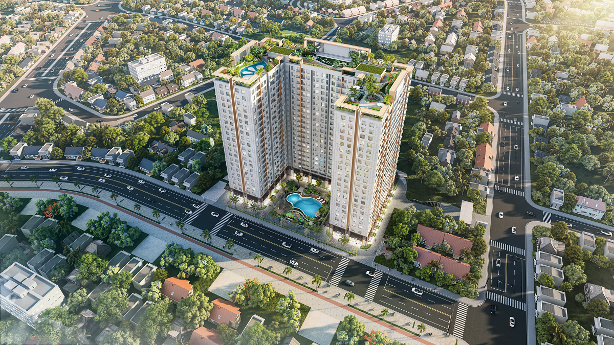 Phối cảnh dự án căn hộ Tecco Felice Homes, sở hữu góc 2 mặt tiền đường Lê Thị Trung và đường dự phóng